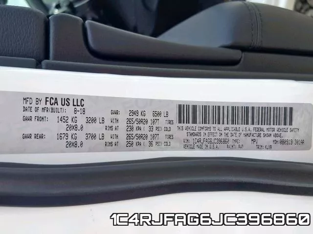 1C4RJFAG6JC396860 фото 2