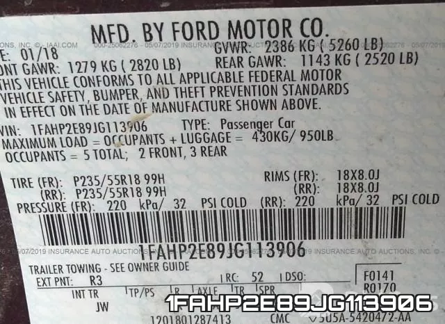 1FAHP2E89JG113906 фото 9