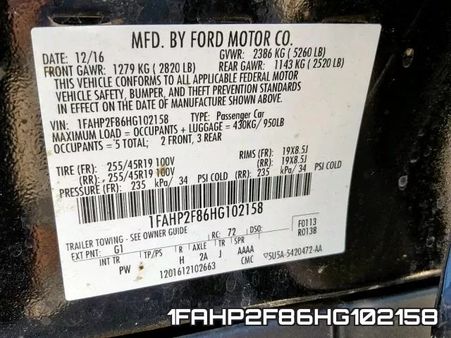 1FAHP2F86HG102158 фото 2