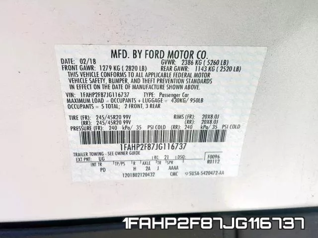 1FAHP2F87JG116737 фото 2