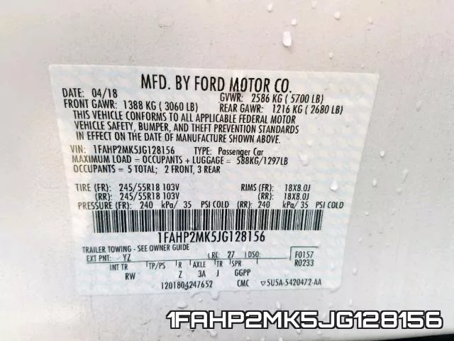 1FAHP2MK5JG128156 фото 2