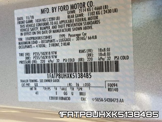 1FATP8UHXK5138485 фото 2