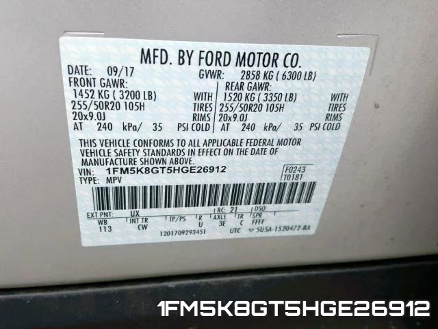 1FM5K8GT5HGE26912 фото 2