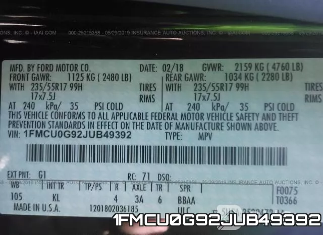 1FMCU0G92JUB49392 фото 10
