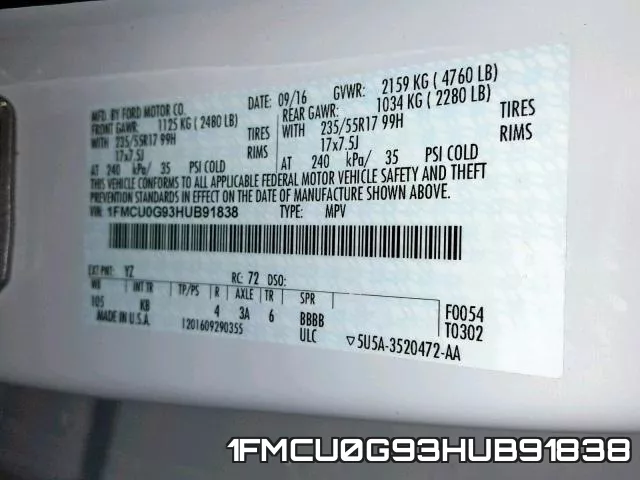 1FMCU0G93HUB91838 фото 2