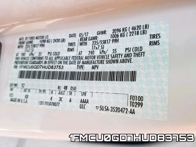 1FMCU0GD7HUD83753 фото 2