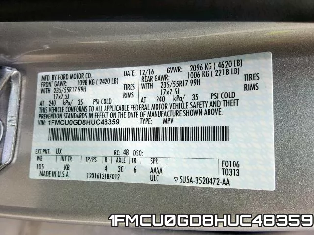 1FMCU0GD8HUC48359 фото 2