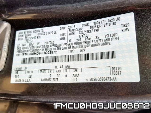 1FMCU0HD9JUC03872 фото 2