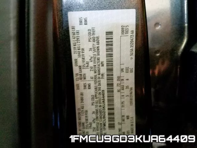 1FMCU9GD3KUA64409 фото 2