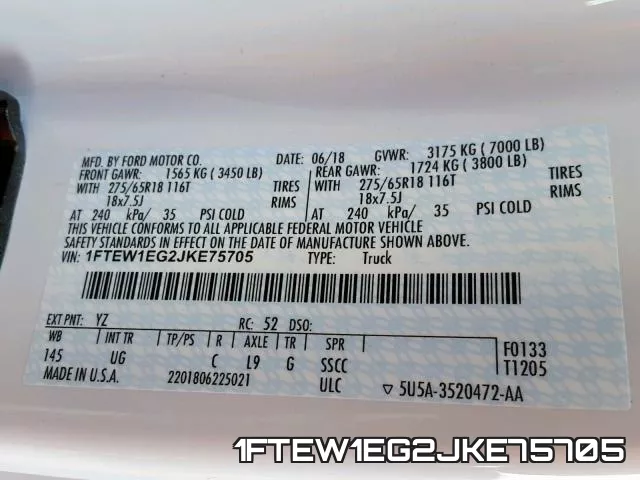 1FTEW1EG2JKE75705 фото 2