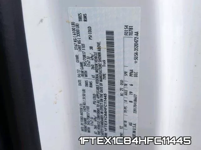 1FTEX1C84HFC11445 фото 2