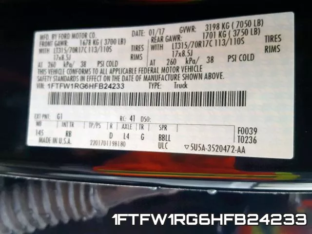 1FTFW1RG6HFB24233 фото 2