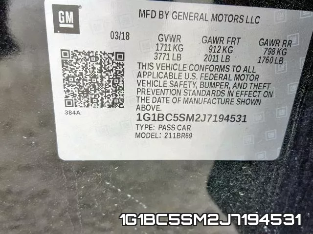 1G1BC5SM2J7194531 фото 2