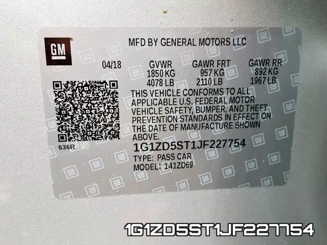 1G1ZD5ST1JF227754 фото 2