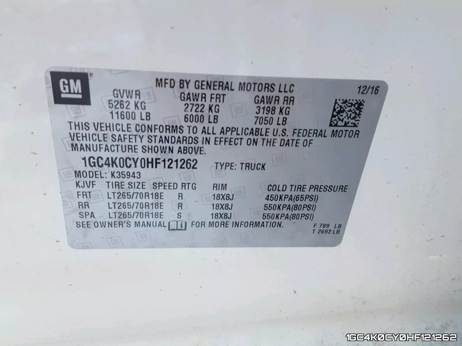 1GC4K0CY0HF121262 фото 2