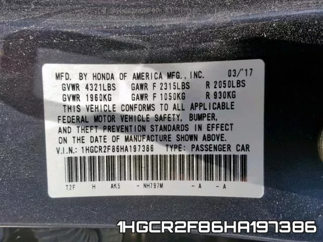 1HGCR2F86HA197386 фото 2