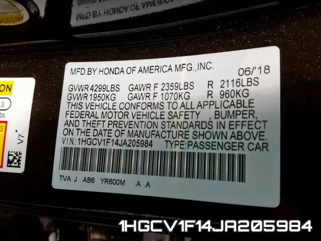 1HGCV1F14JA205984 фото 2