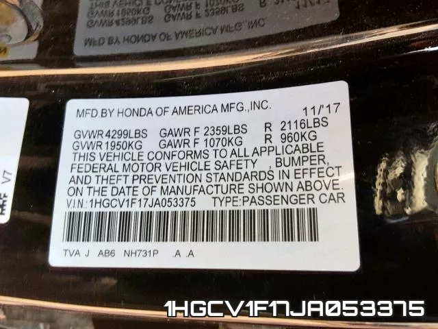 1HGCV1F17JA053375 фото 2