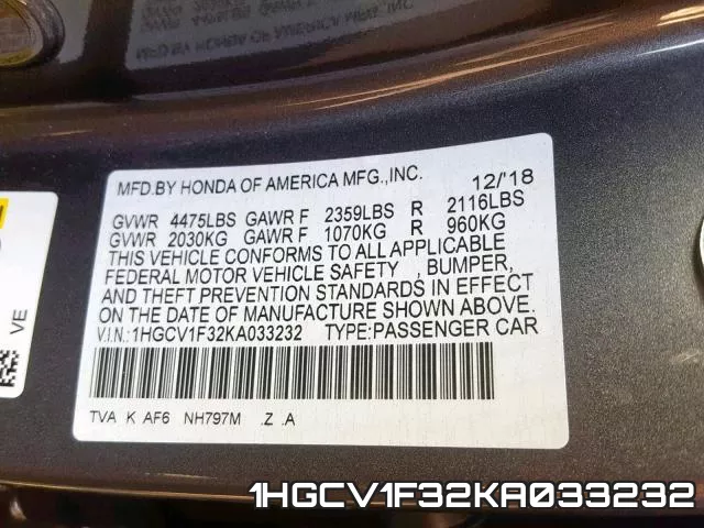 1HGCV1F32KA033232 фото 2