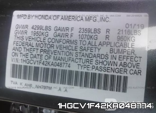 1HGCV1F42KA048774 фото 10