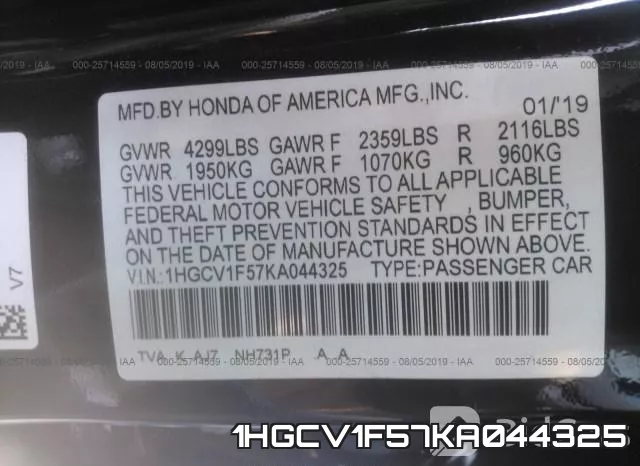 1HGCV1F57KA044325 фото 10