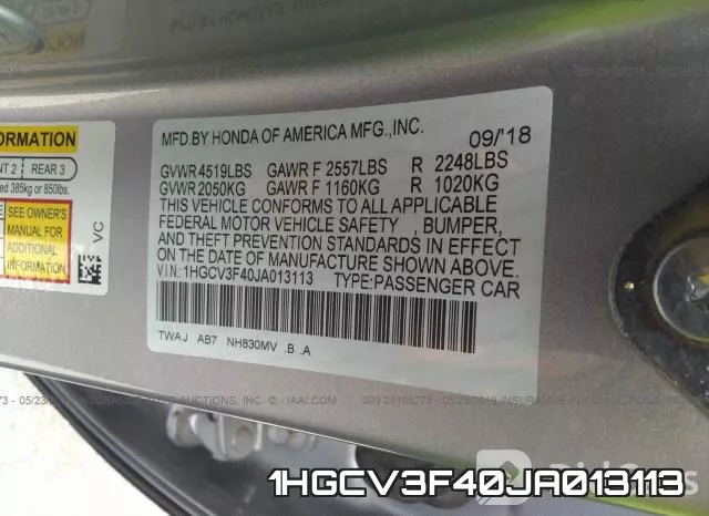 1HGCV3F40JA013113 фото 10