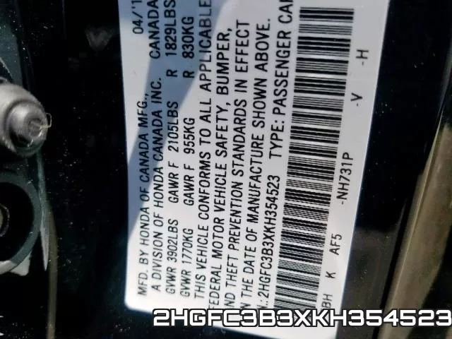 2HGFC3B3XKH354523 фото 2