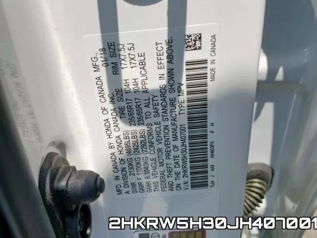 2HKRW5H30JH407001 фото 2