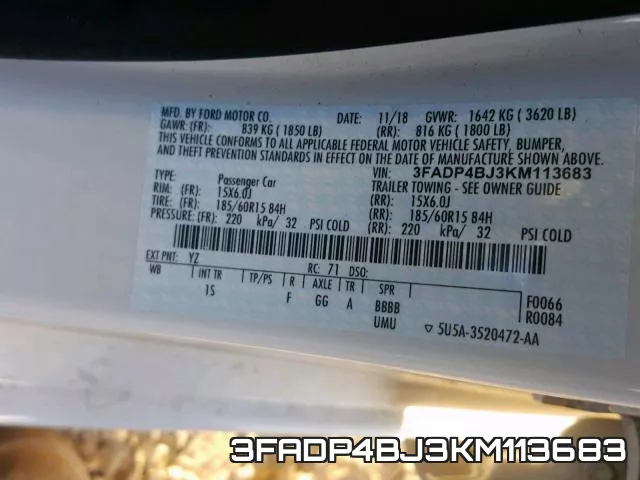 3FADP4BJ3KM113683 фото 2