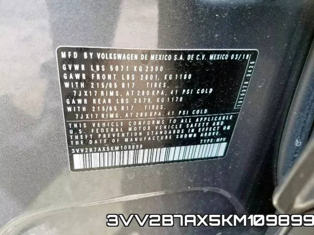 3VV2B7AX5KM109899 фото 2