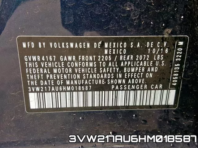 3VW217AU6HM018587 фото 2