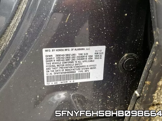 5FNYF6H58HB098664 фото 2
