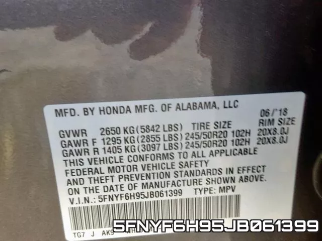 5FNYF6H95JB061399 фото 2