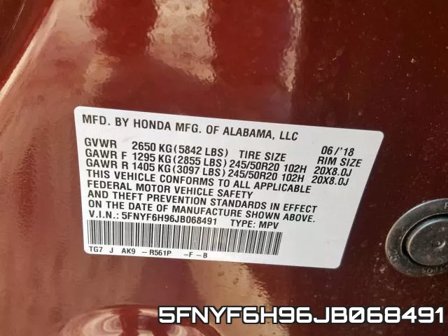 5FNYF6H96JB068491 фото 2