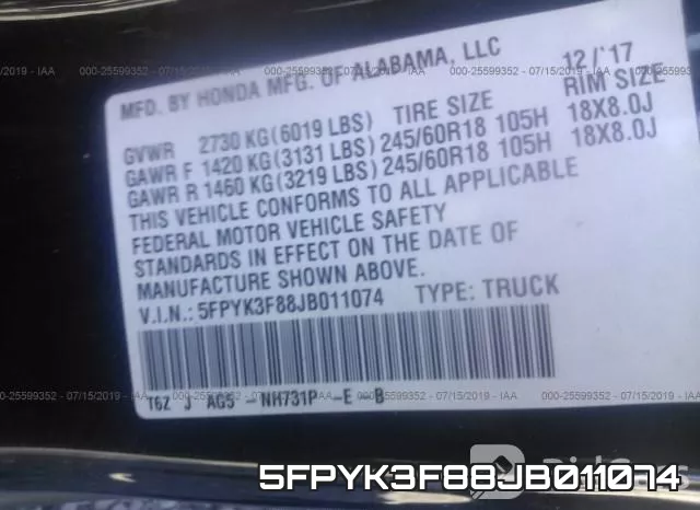5FPYK3F88JB011074 фото 10