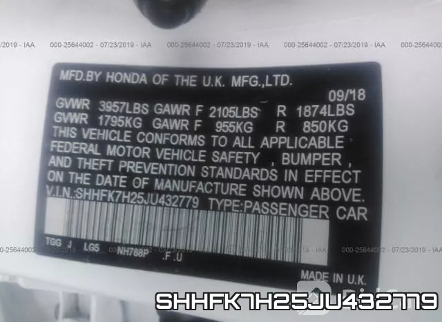 SHHFK7H25JU432779 фото 10