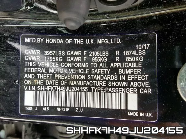 SHHFK7H49JU204155 фото 2