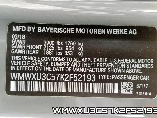 WMWXU3C57K2F52193 фото 2