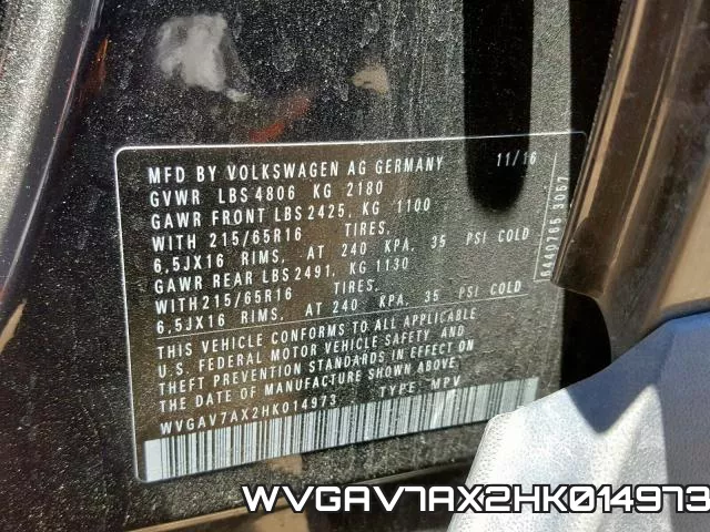 WVGAV7AX2HK014973 фото 2