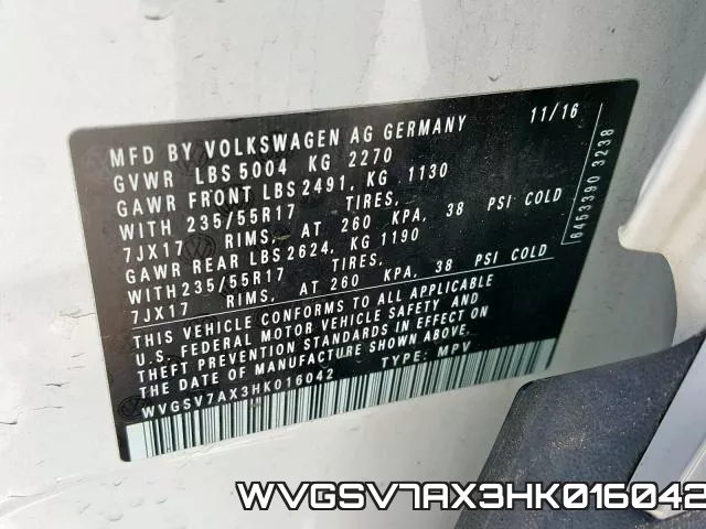 WVGSV7AX3HK016042 фото 2