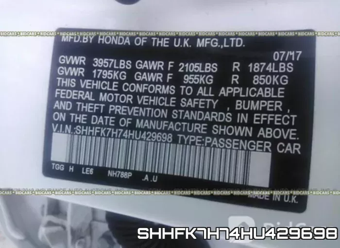 SHHFK7H74HU429698 фото 10
