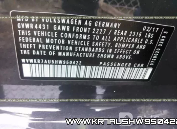 WVWKR7AU5HW950422 фото 10
