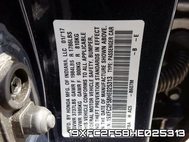 19XFC2F58HE025313 фото 2