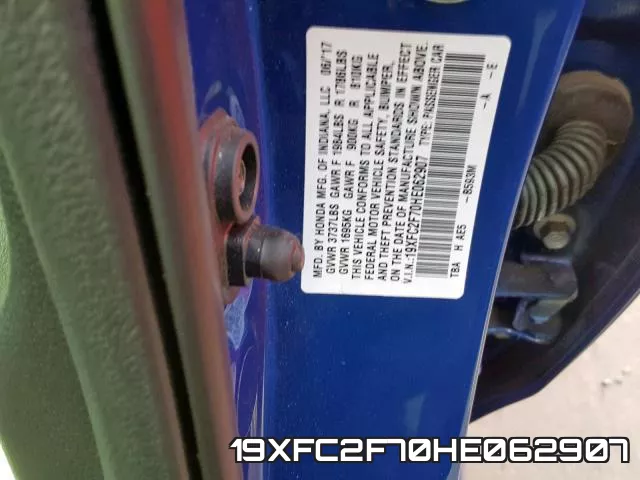 19XFC2F70HE062907 фото 2
