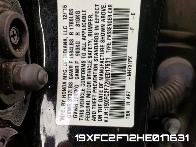 19XFC2F72HE017631 фото 2