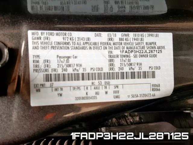 1FADP3H22JL287125 фото 2