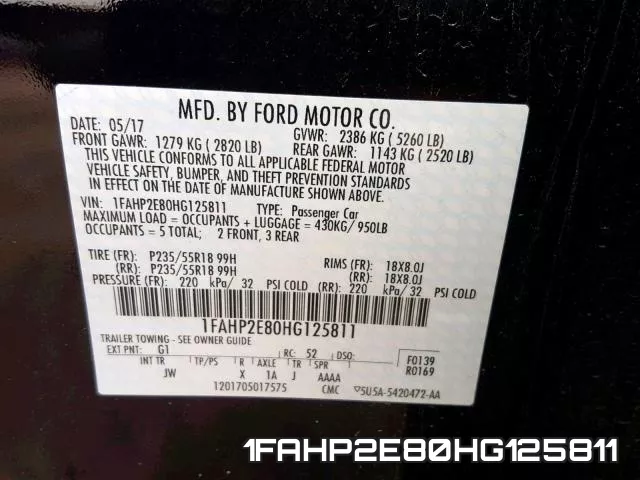 1FAHP2E80HG125811 фото 2