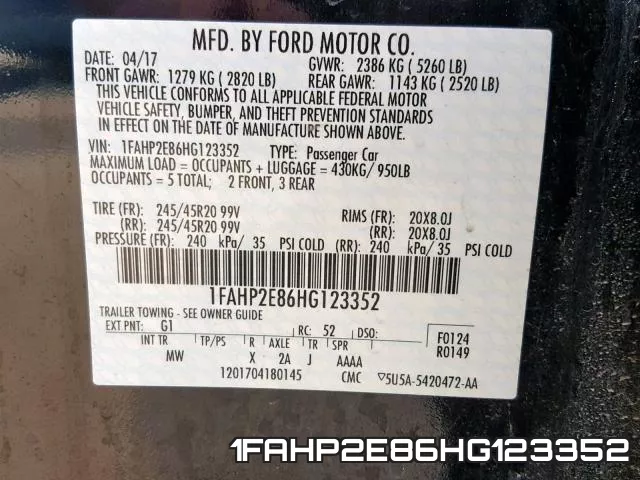 1FAHP2E86HG123352 фото 2