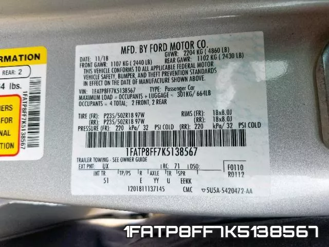 1FATP8FF7K5138567 фото 2