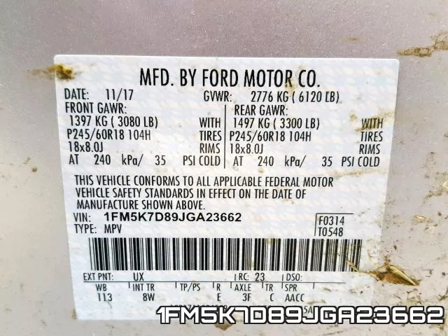 1FM5K7D89JGA23662 фото 2